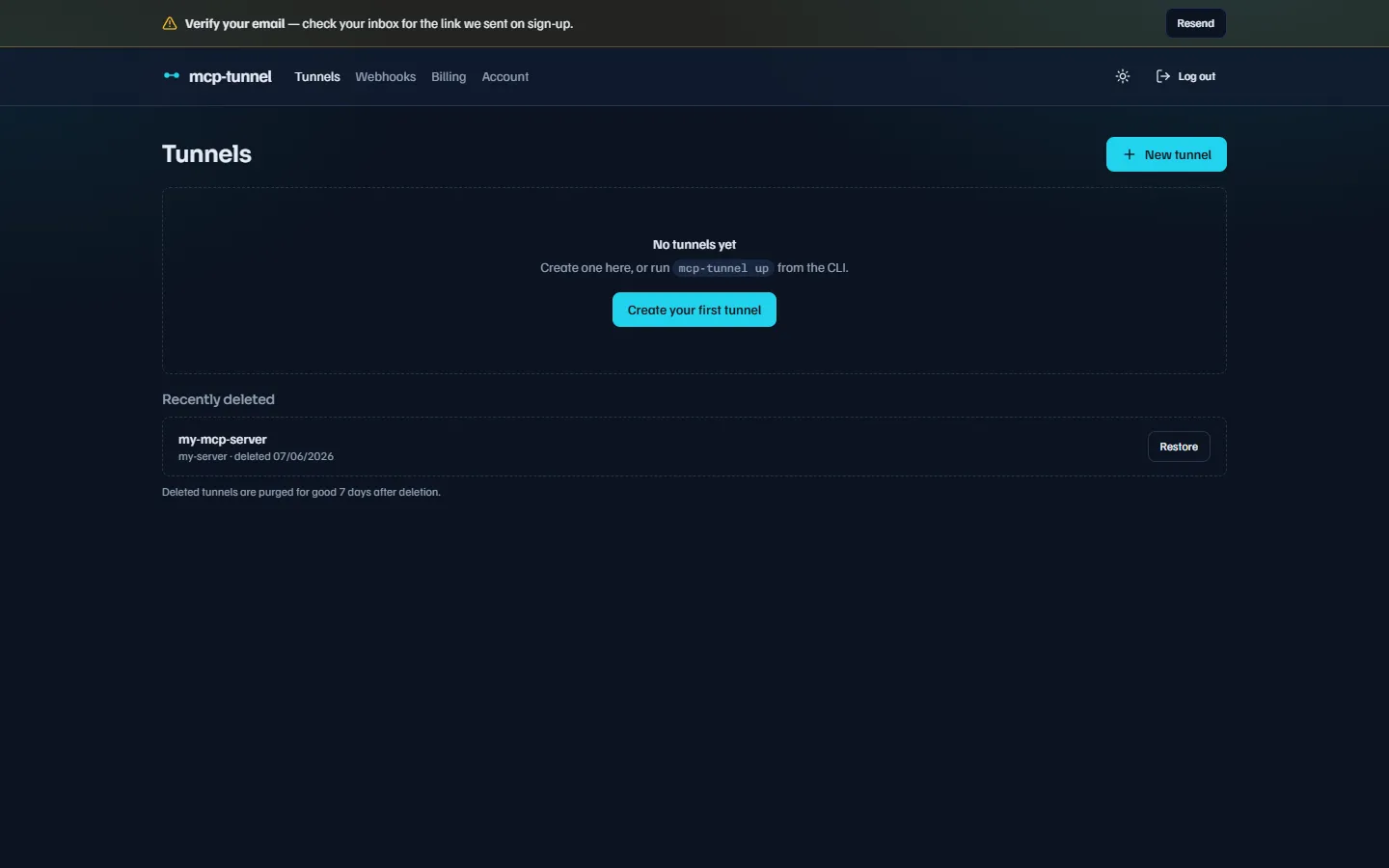 The Recently deleted list with restore buttons